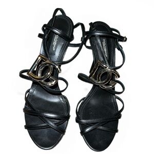 Dolce & Gabbana silver black leather heels 39